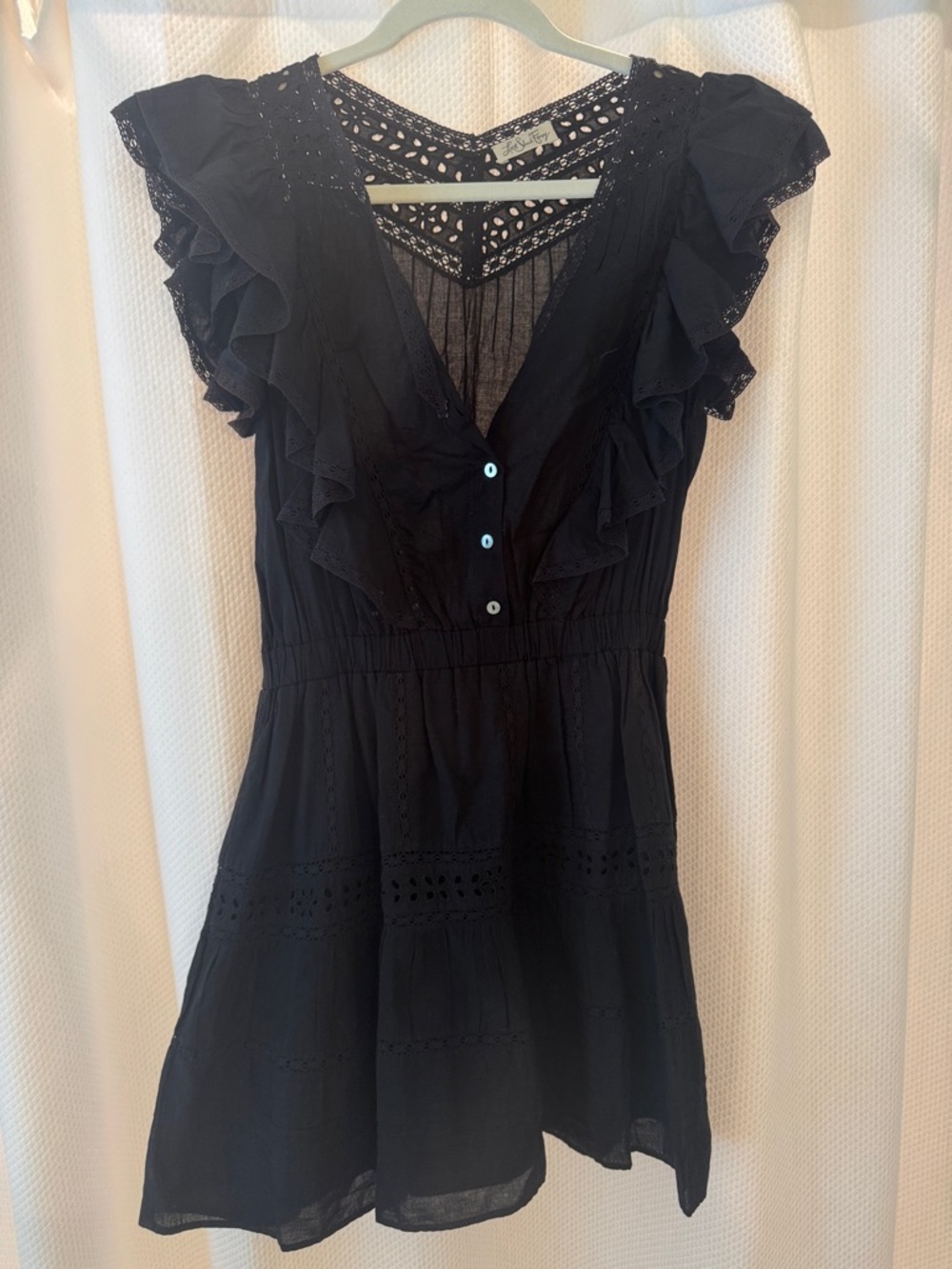 LoveShackFancy Black Ruffle Mini Dress